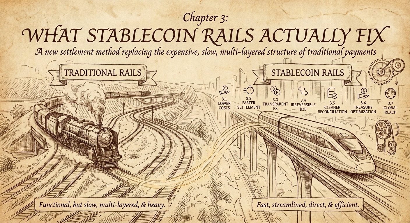Chapter 3: WHAT STABLECOIN RAILS ACTUALLY FIX